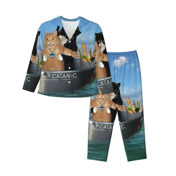 Disketp Pajamas Set Long Sleeve Sleepwear Womens Button Down Nightwear Pj Sets-Two Brave Cats