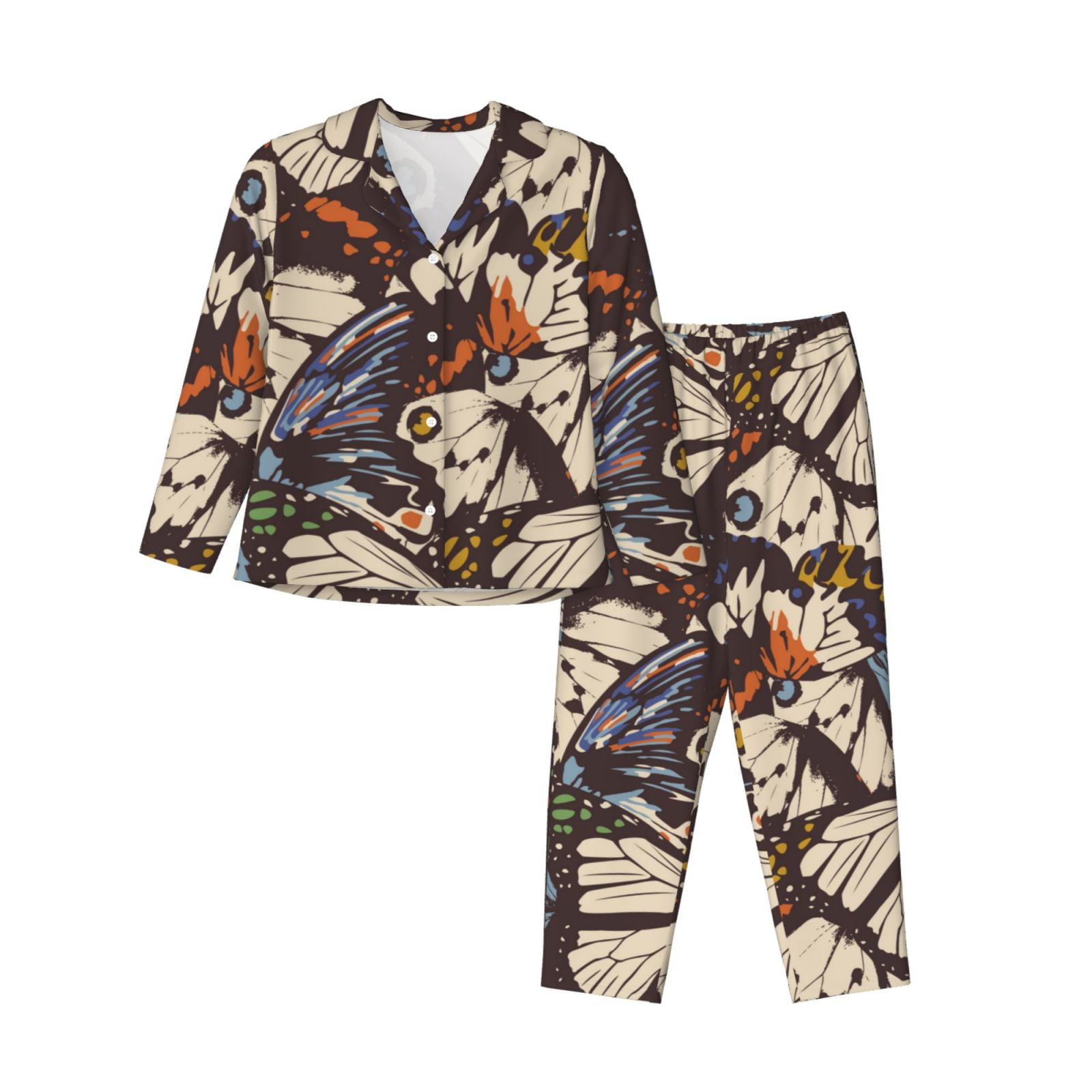 Disketp Pajamas Set Long Sleeve Sleepwear Womens Button Down Nightwear ...