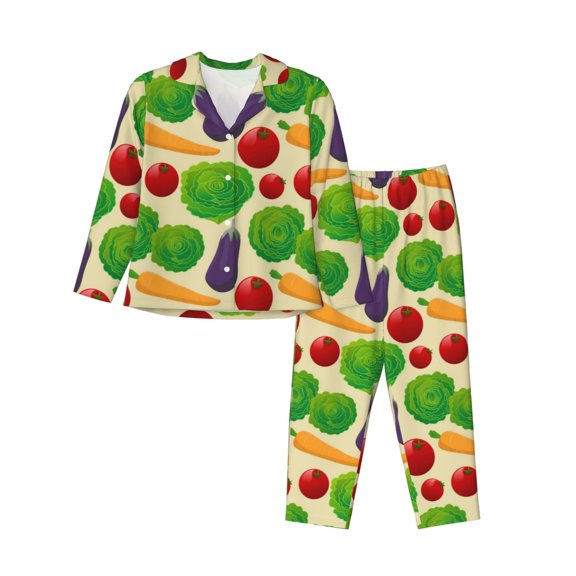 Disketp Pajamas Set Long Sleeve Sleepwear Womens Button Down Nightwear Pj Sets-Vegetable