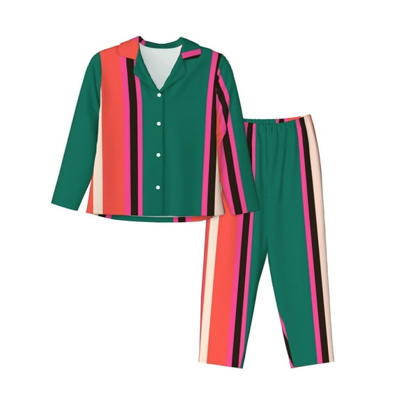 Disketp Pajamas Set Long Sleeve Sleepwear Womens Button Down Nightwear Pj Sets-Vertical Stripes