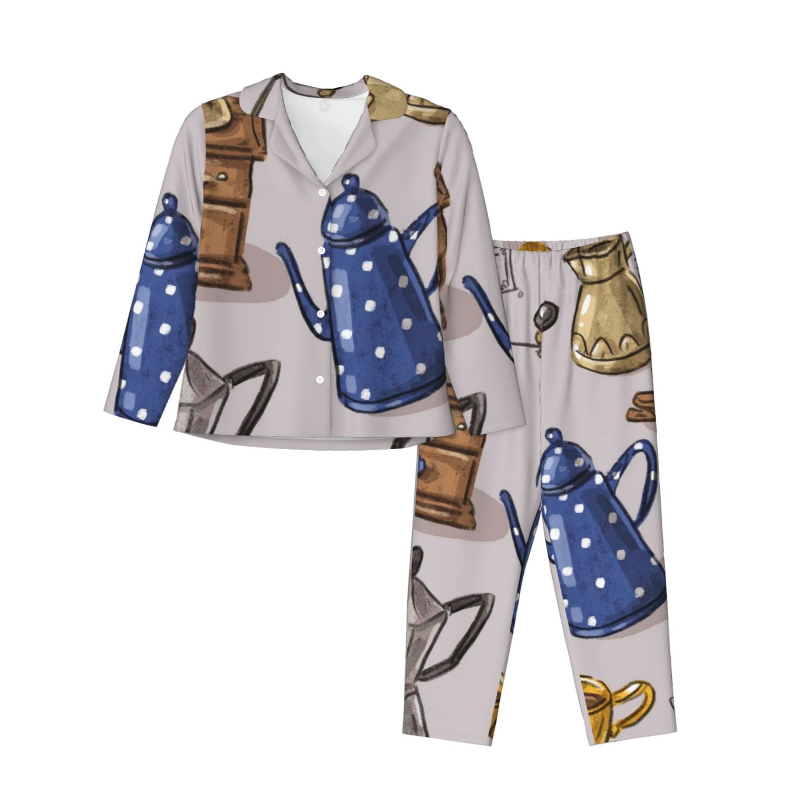 Disketp Pajamas Set Long Sleeve Sleepwear Womens Button Down Nightwear ...