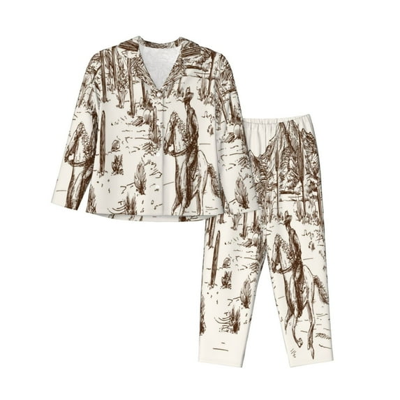 Disketp Pajamas Set Long Sleeve Sleepwear Womens Button Down Nightwear Pj Sets-Western Desert Cowboys3
