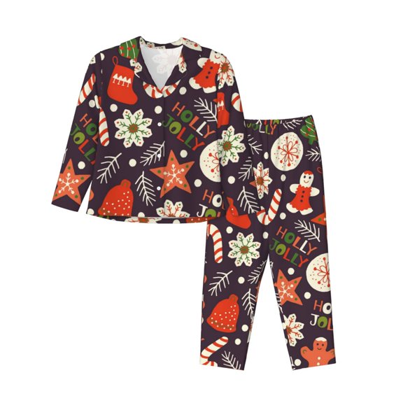 Disketp Pajamas Set Long Sleeve Sleepwear Womens Button Down Nightwear Pj Sets-Winter Holiday Christmas