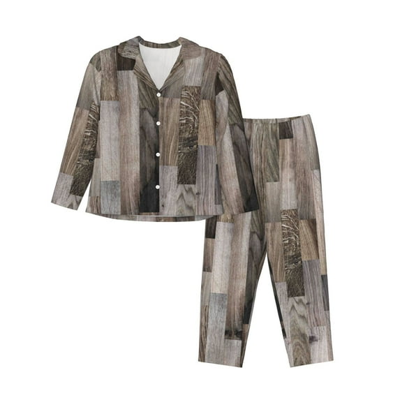 Disketp Pajamas Set Long Sleeve Sleepwear Womens Button Down Nightwear Pj Sets-Wooden Texture