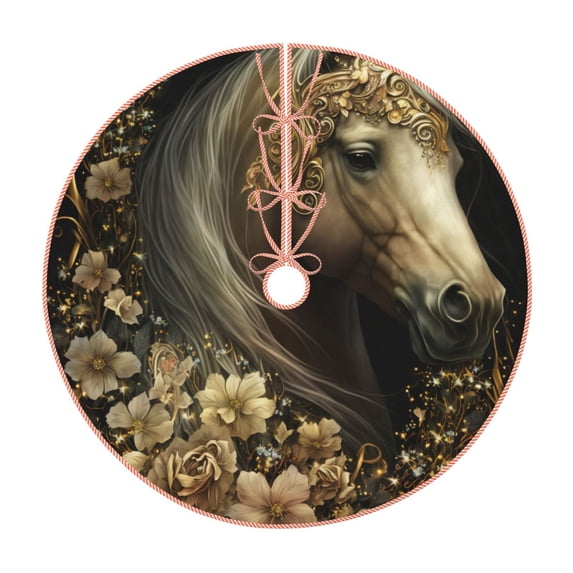 Disketp Palatial Gold Pattern Horse Christmas Tree Skirt, Christmas Tree Decorations, Christmas Decor, Tree Mat Decoration(30-48IN)-36"