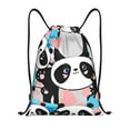 thumbnail image 1 of Disketp Panda Cute Pink Hearts Drawstring Backpack Drawstring Gym Bags Draw String Bags for Sports, Gym, Travel, Swimming, Beach-Small, 1 of 6