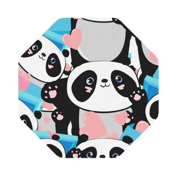 Disketp Panda Cute Pink Hearts Funny Coasters,6 Pcs Leather Coasters With Holder, Perfect Housewarming Hostess Gifts,Protect Furniture From Water Marks Scratch And Damage