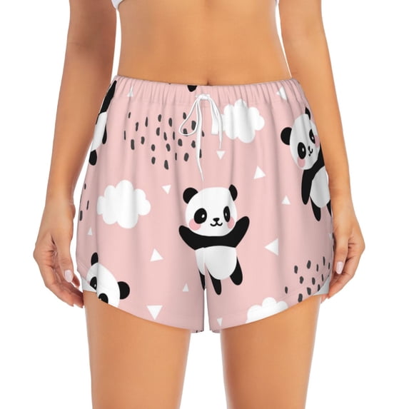 Disketp Panda Print Women's Shorts Workout Shorts for Athletic Gym Running Shorts with Phone Pockets Medium