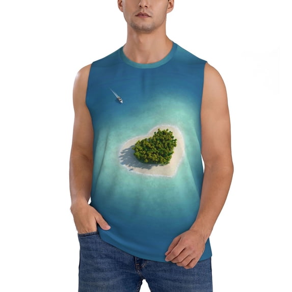 Disketp Paradise Island Sleeveless Tshirts For Men, Muscle Shirts For Men Dry Fit Tank Top-Medium