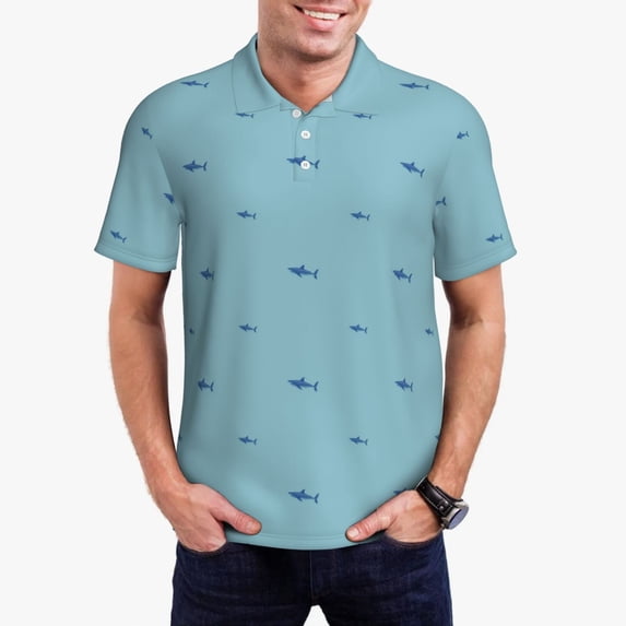 Disketp Party Shark Cute for Men's Polo Shirts Short Sleeve Golf Shirt for Men Athletic Short Sleeve-3X-Large