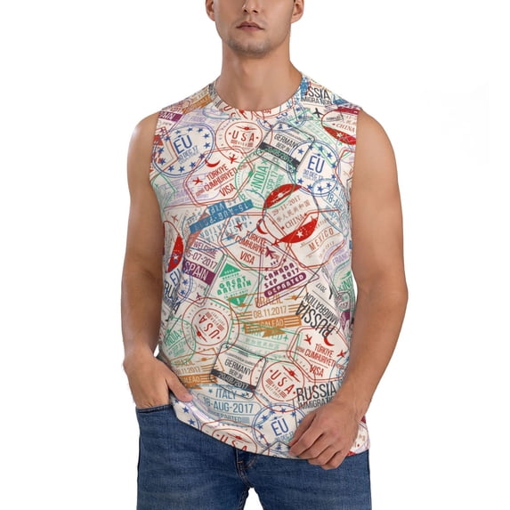 Disketp Passport Stamp Sleeveless Tshirts For Men, Muscle Shirts For Men Dry Fit Tank Top-Xx-Large