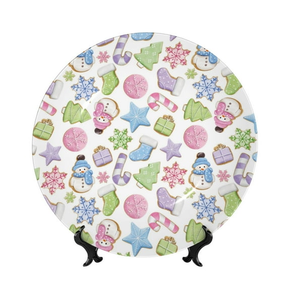 Disketp Pastel Christmas Cookies Ceramic Plate Dinner Plates Bone China Decorative Plates Art Ceramic Ornaments for Wall Hanging Decoration -10in