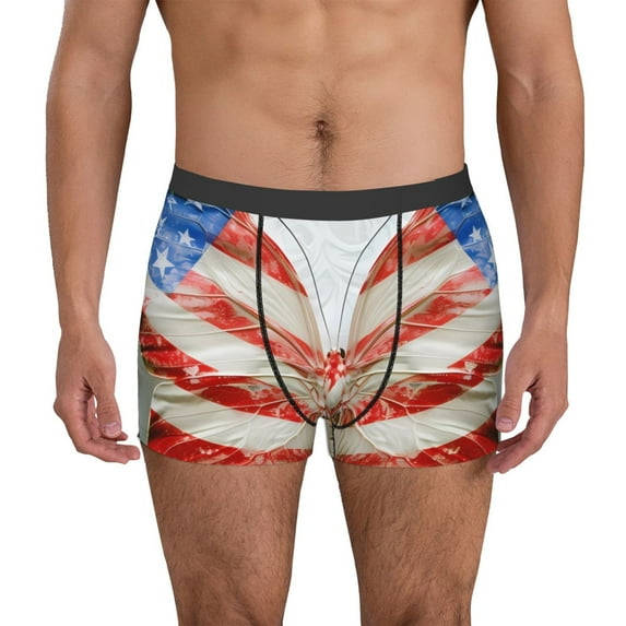 Disketp Patriotic Butterfly Floral Men's Boxer Briefs,Soft and Breathable Cotton Underwear with ComfortFlex Waistband-X-Large