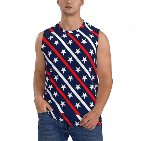 Disketp Patriotic Star Pattern Sleeveless Tshirts For Men, Muscle Shirts For Men Dry Fit Tank Top-Large