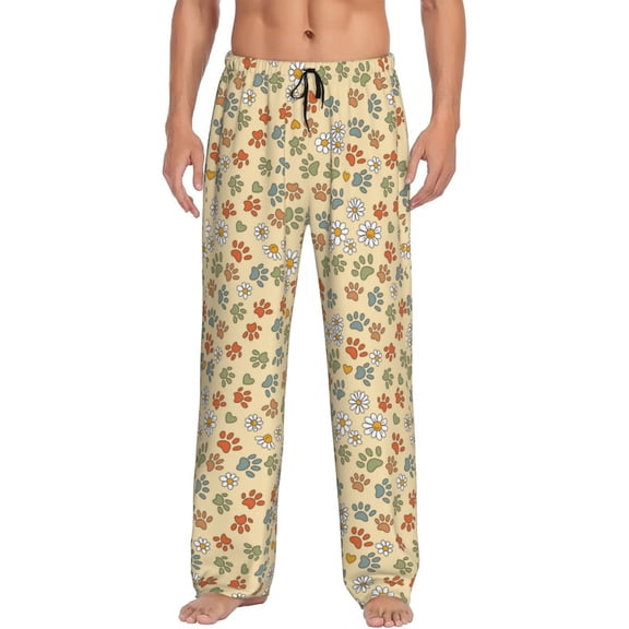 Disketp Paw In Groovy Style Men's Pajama Pants - Ultra Soft Fleece Sleep and Lounge Pants (Size: S-XXL)-Medium