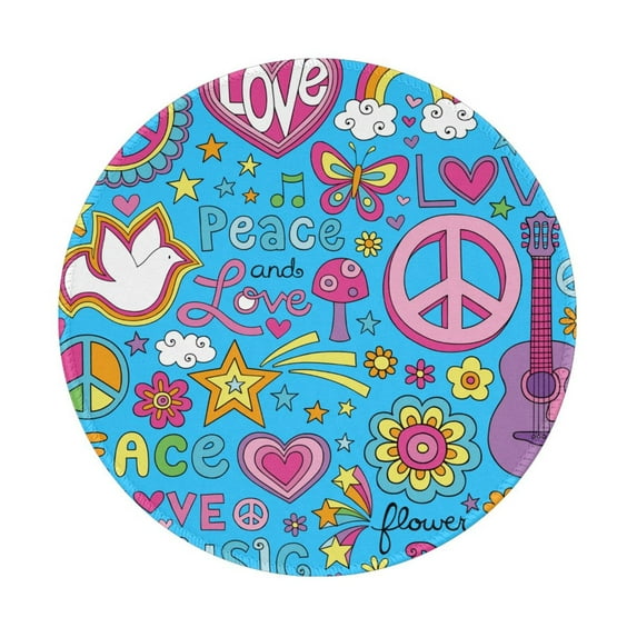 Disketp Peace Love And Dove Flower Power Small Mouse Pad 7.9x7.9 Inches,Washable Round Mousepad For Office Laptop Computer,Non-Slip Rubber Base Mouse Pads For Wireless Mouse