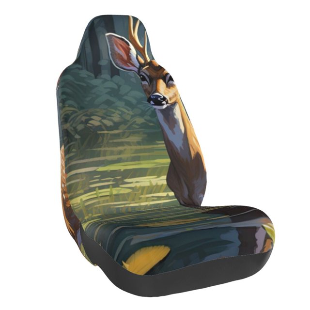 Disketp Peaceful Deer Lily Pond Car Seat Covers Universal Front Seat Coves for Car Accessories