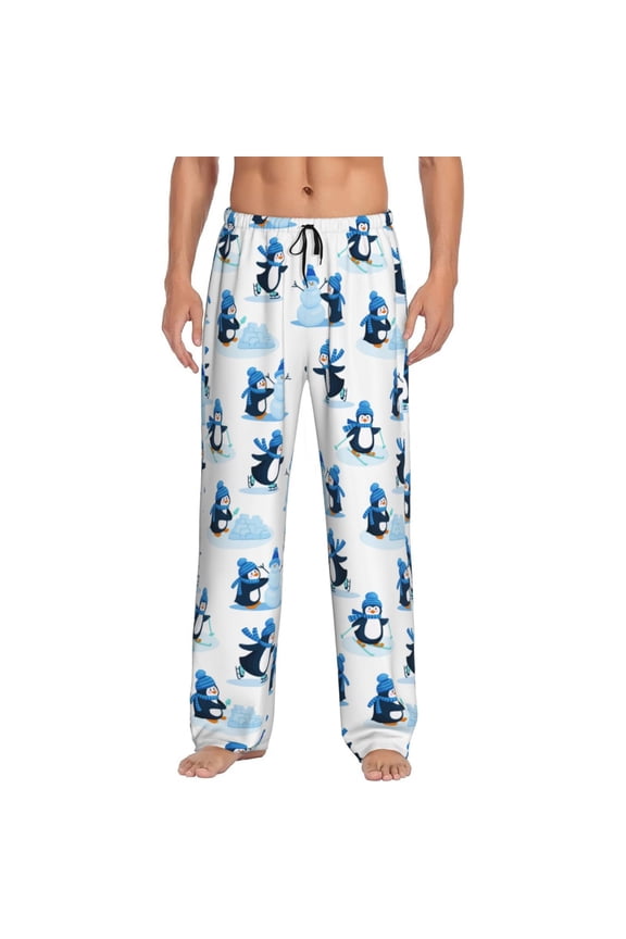 Penguin Winter Fun Men's Pajama Pants - Ultra Soft Fleece Sleep and Lounge Pants (Size: S-XXL)-