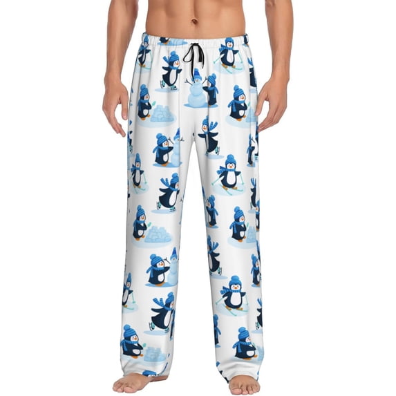 Disketp Penguin Winter Fun Men's Pajama Pants - Ultra Soft Fleece Sleep and Lounge Pants (Size: S-XXL)-