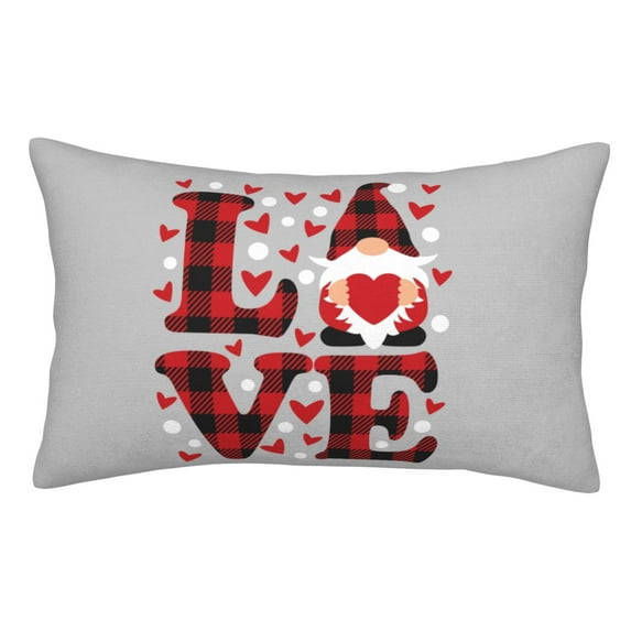 Disketp Pillow Covers Buffalo Plaid Love And Gnome Pattern Throw Pillow Case Cushion Covers,Cushion For Bedroom,Couch,Home-16"X24"
