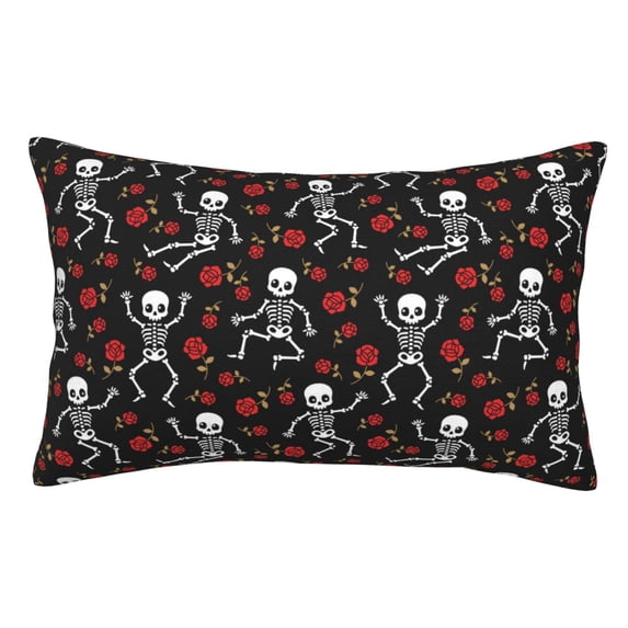 Disketp Pillow Covers Skeleton With Roses Pattern Throw Pillow Case Cushion Covers,Cushion For Bedroom,Couch,Home-16"X24"