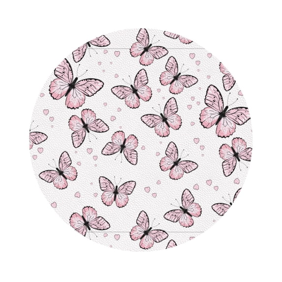 Disketp Pink Butterflies (2) Funny Coasters,6 Pcs Leather Coasters With Holder, Perfect Housewarming Hostess Gifts,Protect Furniture From Water Marks Scratch And Damage