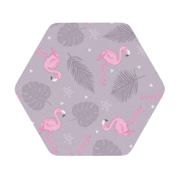 Disketp Pink Flamingo (2) Funny Coasters,4 Pcs Leather Coasters With Holder, Perfect Housewarming Hostess Gifts,Protect Furniture From Water Marks Scratch