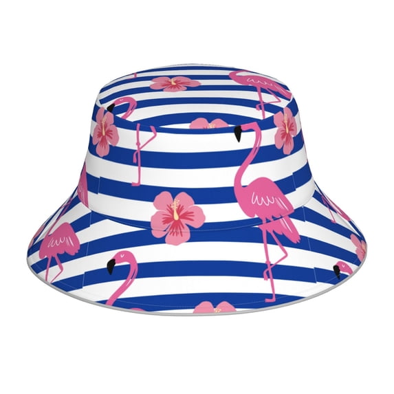 Disketp Pink Flamingo Print Reflective Bucket Hat Beach Hat Summer Travel Sun Hats Fisherman Cap