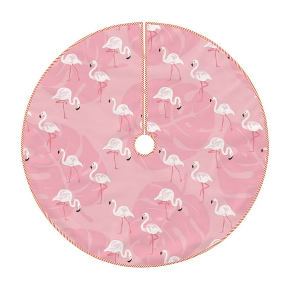 Disketp Pink Flamingos and Flowers Christmas Tree Skirt, Christmas Tree Decorations, Christmas Decor, Tree Mat Decoration(30-48IN)-48"