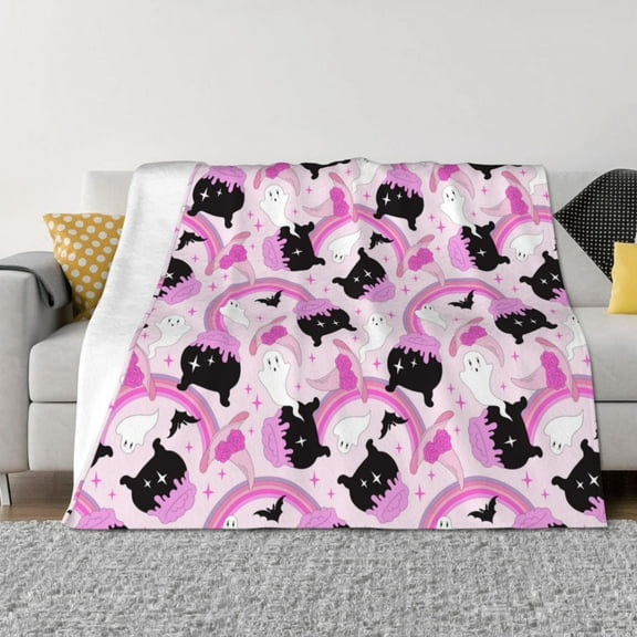 Disketp Pink Girl Halloween Flannel Blankets - Thick and Warm Blanket for Winter, Soft Fuzzy Plush King Blanket for All Seasons-40"x30"