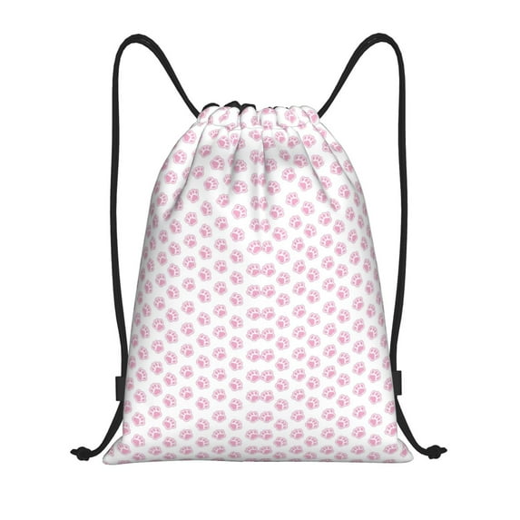 Disketp Pink Paw Drawstring Backpack Drawstring Gym Bags Draw String Bags for Sports, Gym, Travel, Swimming, Beach-Medium