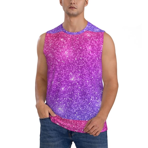 Disketp Pink Purple Glitter Sleeveless Tshirts For Men, Muscle Shirts For Men Dry Fit Tank Top-3x-Large