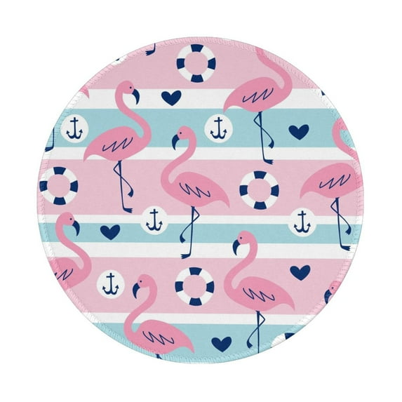 Disketp Pink Striped Flamingo Small Mouse Pad 7.9x7.9 Inches,Washable Round Mousepad For Office Laptop Computer,Non-Slip Rubber Base Mouse Pads For Wireless Mouse