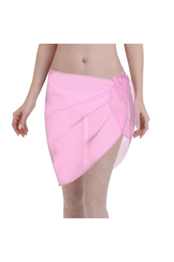 Pink Women Swimsuit Cover Up Short Chiffon Summer Beach Sarong Bikini Wrap Skirt Bathing Suit