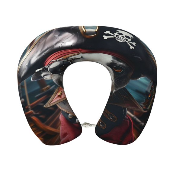 Disketp Pirate Bulldog On Deck Travel Pillow Memory Foam Neck Pillow Support Pillow for Camping, Sleeping Rest Cushion Airplane Pillow