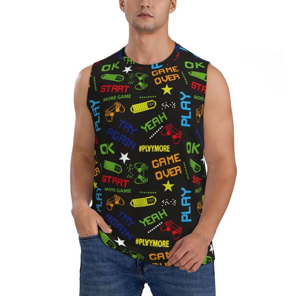 Disketp Pixel Game Sleeveless Tshirts For Men, Muscle Shirts For Men Dry Fit Tank Top-X-Large