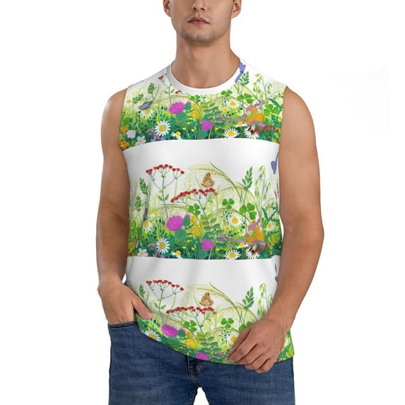 Disketp Plants And Insects Sleeveless Tshirts For Men, Muscle Shirts For Men Dry Fit Tank Top-Large