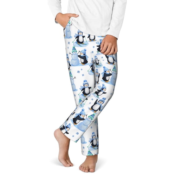 Disketp Playful Penguins and Snowmen for Teenagers' Pajama Pants ,Lounge Pants Teen joggers Ideal for Home, School, or Sports-Large