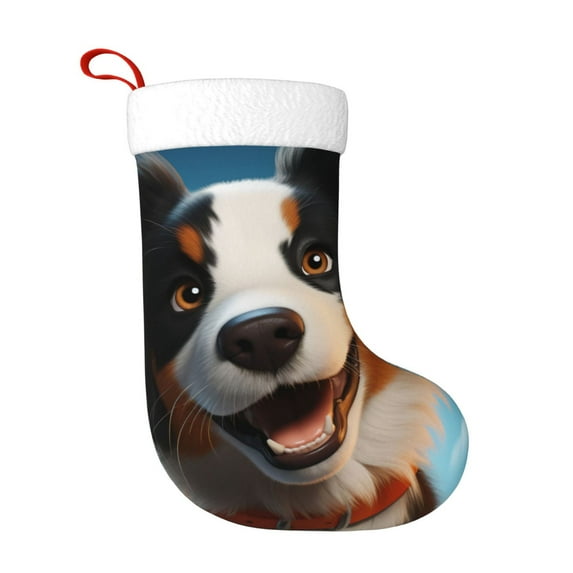Disketp Playful Smile Cute Dog Christmas Stockings, Xmas Stocking for Family Holiday Season Décor, Personalized Holiday Indoor Decorations