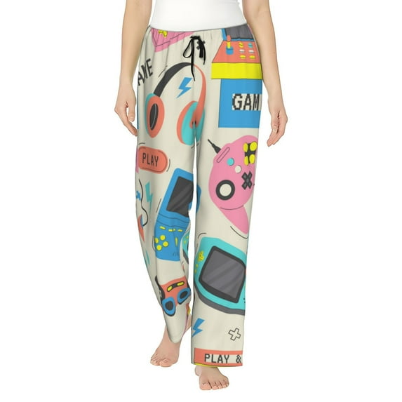 Disketp Playing Video Games Print Women'S Comfy Pajama Pants Casual Drawstring Palazzo Lounge Wide Leg Pants