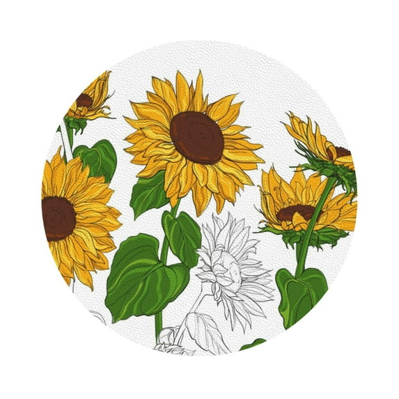 Disketp Plump Sunflower And Sketch Funny Coasters,6 Pcs Leather Coasters With Holder, Perfect Housewarming Hostess Gifts,Protect Furniture From Water Marks Scratch And Damage
