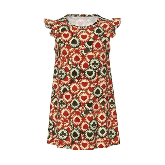 Disketp Poker Chips Print Girls Nightgowns 3-10 Years Flutter Short Sleeves Nightdress Pajamas for Little Girls Medium