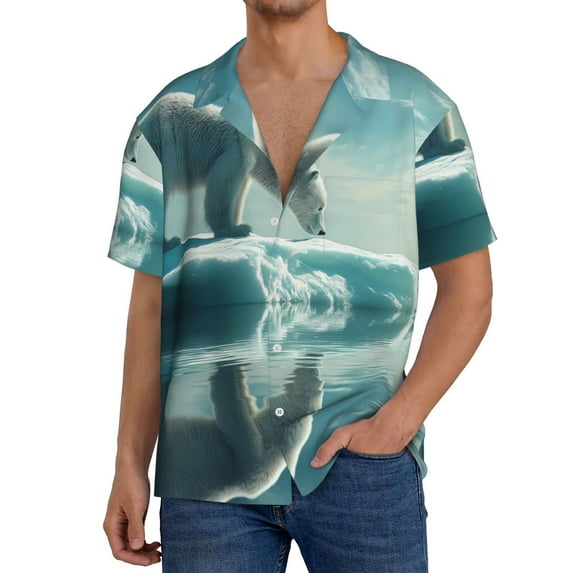 Disketp Polar Bear On Iceberg Men's Hawaiian, Shirts Button Down Holiday Beach Shirts-{sizeName}-X-Large