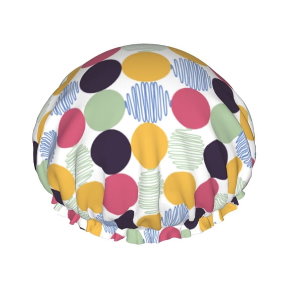 Disketp Polka Dot Shower Caps,Reusable Shower Cap For Women, Double Layer Waterproof Hair Cap, Large Size For All Hair Lengths,For Girls Spa Home Salon Use