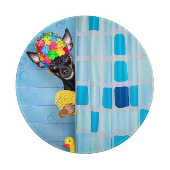 Disketp Prague Ratter Dog In Bathtub Small Mouse Pad 7.9x7.9 Inches,Washable Round Mousepad For Office Laptop Computer,Non-Slip Rubber Base Mouse Pads For Wireless Mouse