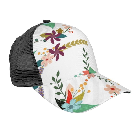 Disketp Pretty Floral With Leaves Print Trucker Hat Men Women - Mesh Baseball SnapBack Cap