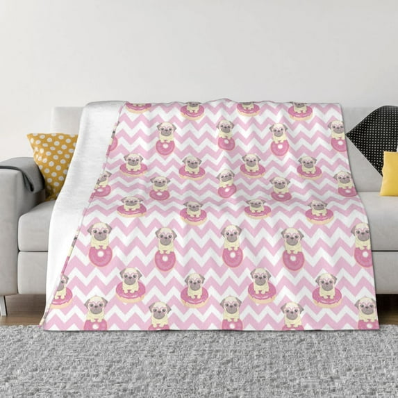 Disketp Pug And Donut Flannel Blankets - Thick and Warm Blanket for Winter, Soft Fuzzy Plush King Blanket for All Seasons-40"x30"