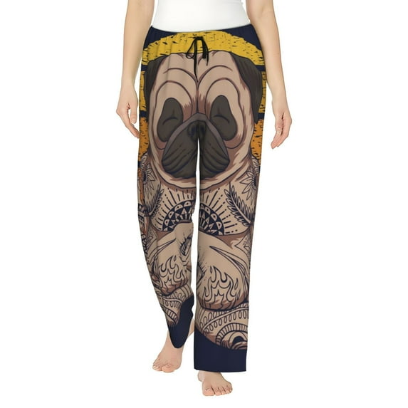 Disketp Pug Dog Yoga Print Women'S Comfy Pajama Pants Casual Drawstring Palazzo Lounge Wide Leg Pants