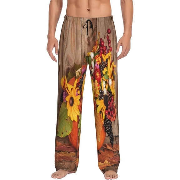 Disketp Pumpkin For Thanksgiving Men'S Pajama Pants - Ultra Soft Fleece Sleep And Lounge Pants (Size: S-Xxl)