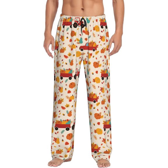 Disketp Pumpkins On Red Car And Tractor Men's Pajama Pants - Ultra Soft Fleece Sleep and Lounge Pants (Size: S-XXL)-Medium